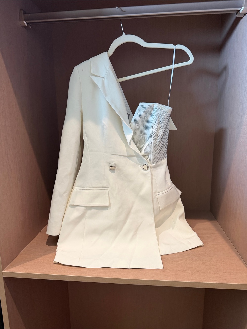 Women's Cream Double-Breasted Blazer Jacket